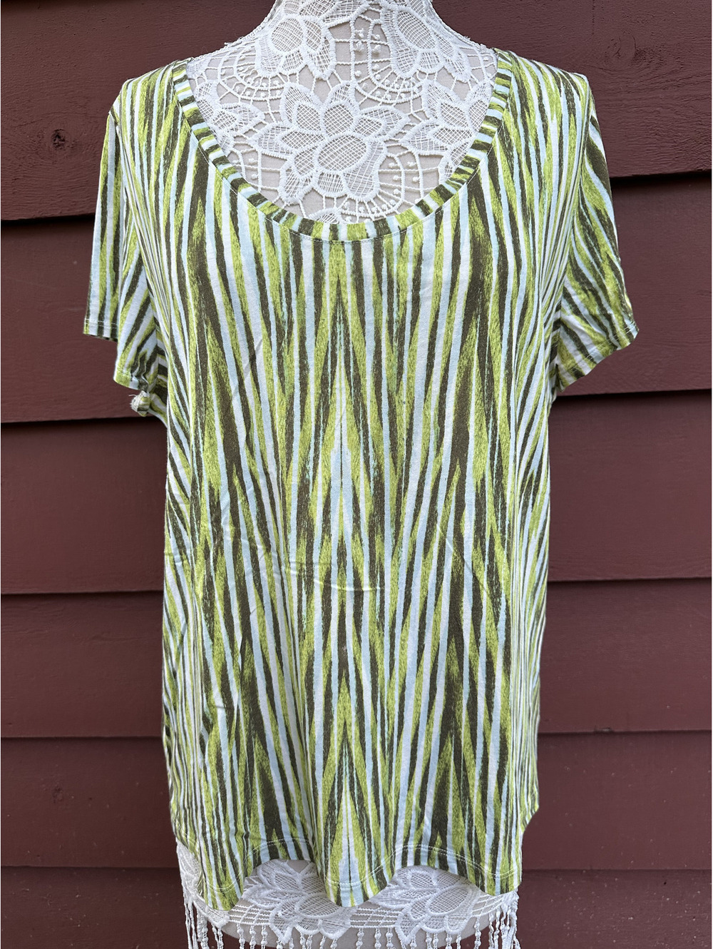 Vintage Liz Claiborne Chartreuse Geometric‎ Knit Top